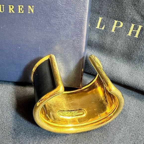 Ralph Lauren Collection Lamb Leather Goldtone Extra Wide Cuff Bracelet - Picture 11 of 16